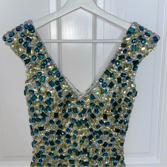 NWT Mini Crystals & Sequins Teal Sparkly Cocktail Dress Size 2 - Picture 5 of 9